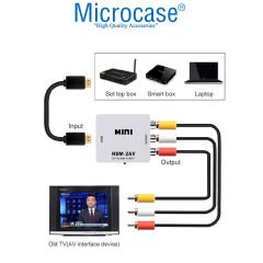 Microcase HDMI to RCA TOS AV Çevirici Dönüştürücü 1080P Mini HDMI2AV Video Conventer - AL2665 Beyaz
