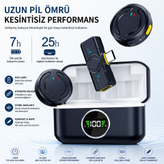 Microcase Kablosuz Yaka Mikrofonu Type-C Telefon Uyumlu Gürültü Engelleyici Şarj Kutulu Mikrofon - AL5771