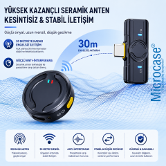 Microcase Kablosuz Yaka Mikrofonu Type-C Telefon Uyumlu Gürültü Engelleyici Şarj Kutulu Mikrofon - AL5771
