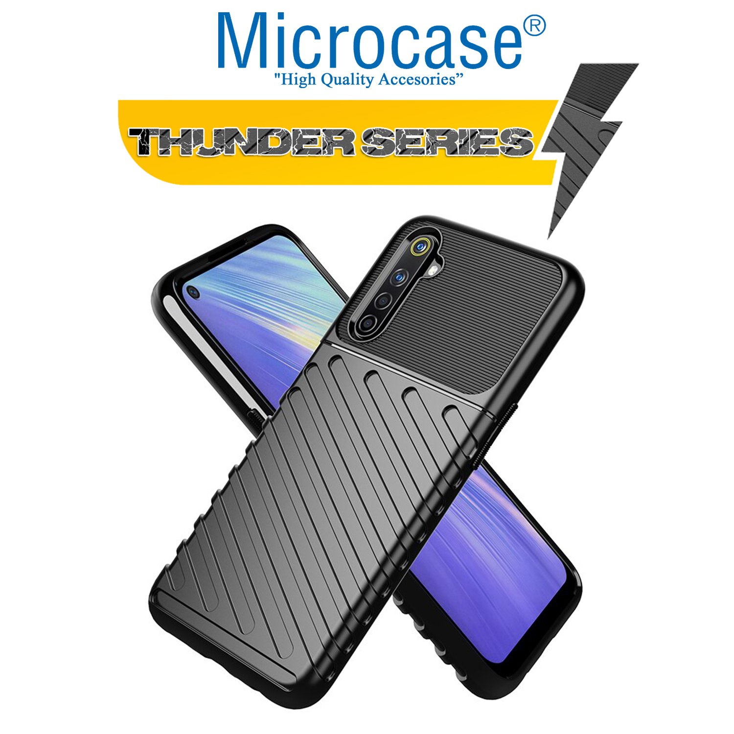 Microcase Realme 6 Thunder Serisi Darbeye Dayanıklı Silikon Kılıf - Siyah