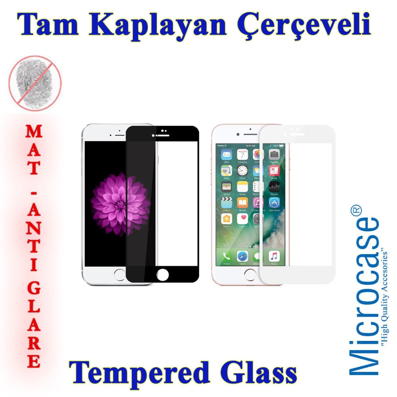 Microcase iPhone 7 Plus Tam Kaplayan Çerçeveli Tempered Ekran Koruyucu - MAT Beyaz