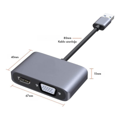 Microcase USB 3.0 - HDMI VGA Adaptörü, USB'den VGA'ya HDMI Dönüştürücü Monitör Ekranı Video Adaptörü Dönüştürücü ile Uyumlu - AL5862