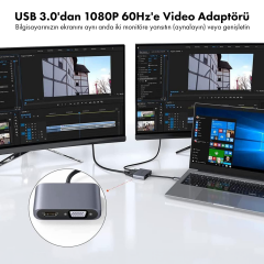 Microcase USB 3.0 - HDMI VGA Adaptörü, USB'den VGA'ya HDMI Dönüştürücü Monitör Ekranı Video Adaptörü Dönüştürücü ile Uyumlu - AL5862