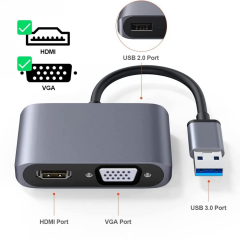 Microcase USB 3.0 - HDMI VGA Adaptörü, USB'den VGA'ya HDMI Dönüştürücü Monitör Ekranı Video Adaptörü Dönüştürücü ile Uyumlu - AL5862