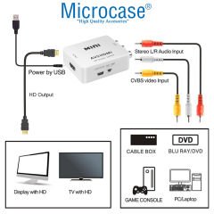 Microcase RCA to HDMI TOS AV Çevirici Dönüştürücü 1080P Mini AV2HDMI Video Conventer - AL2666 Beyaz