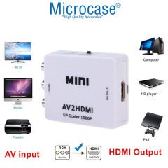 Microcase RCA to HDMI TOS AV Çevirici Dönüştürücü 1080P Mini AV2HDMI Video Conventer - AL2666 Beyaz