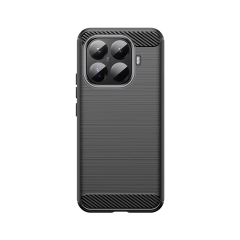 Microcase Xiaomi 17T Pro ile Uyumlu Brushed Carbon Fiber Silikon Kılıf - Siyah AL3332