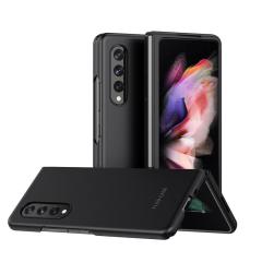 Microcase Samsung Galaxy Z Fold 3 için Mat Yüzey Sert Plastik Kılıf - Siyah