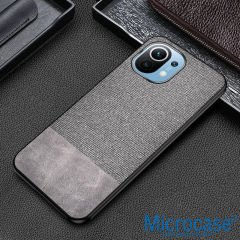 Microcase Xiaomi Mi 11 Fabrik Serisi Kumaş ve Deri Desen Kılıf (SEÇENEKLi) Gri