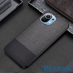Microcase Xiaomi Mi 11 Fabrik Serisi Kumaş ve Deri Desen Kılıf (SEÇENEKLi) Gri