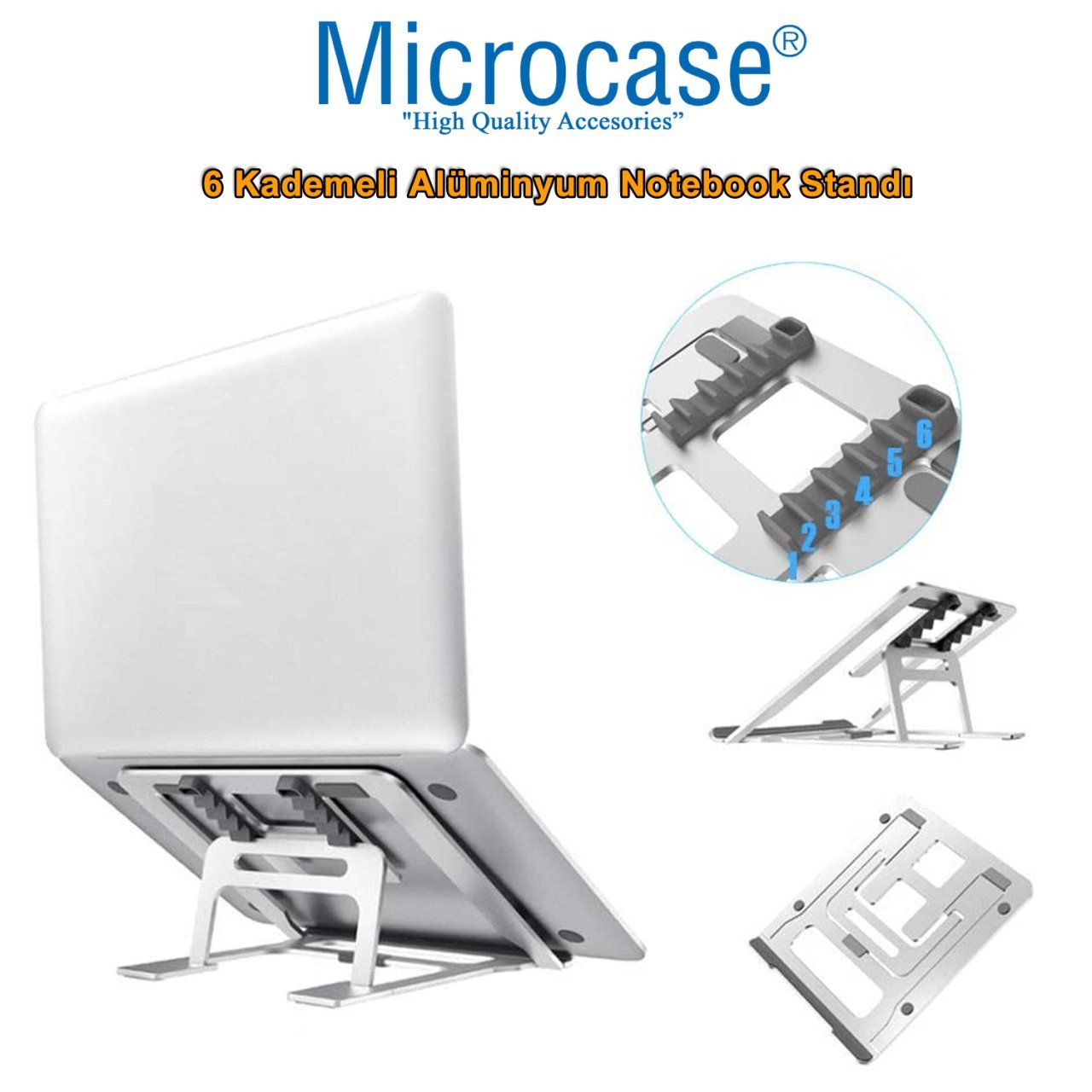 Microcase 7-17 inch Macbook Notebook Laptop için Aluminyum Stand 5 Kademeli Masaüstü Tutucu - AL2510
