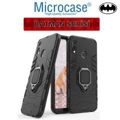 Microcase Huawei P20 Lite Batman Serisi Yüzük Standlı Armor Kılıf - Siyah + Tam Kaplayan Çerçeveli Cam
