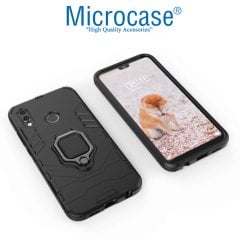 Microcase Huawei P20 Lite Batman Serisi Yüzük Standlı Armor Kılıf - Siyah + Tam Kaplayan Çerçeveli Cam