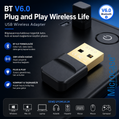 Microcase BT 6.0 USB Bluetooth Adaptör Kablosuz Alıcı Verici Dongle - AL5845