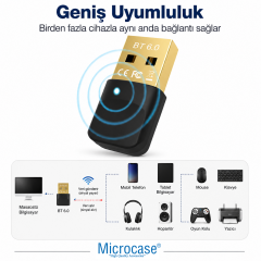 Microcase BT 6.0 USB Bluetooth Adaptör Kablosuz Alıcı Verici Dongle - AL5845