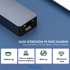 Microcase USB to RJ45 2.5G Ultra Hızlı Gigabit Ethernet Adaptörü Alüminyum Kasa - AL5855