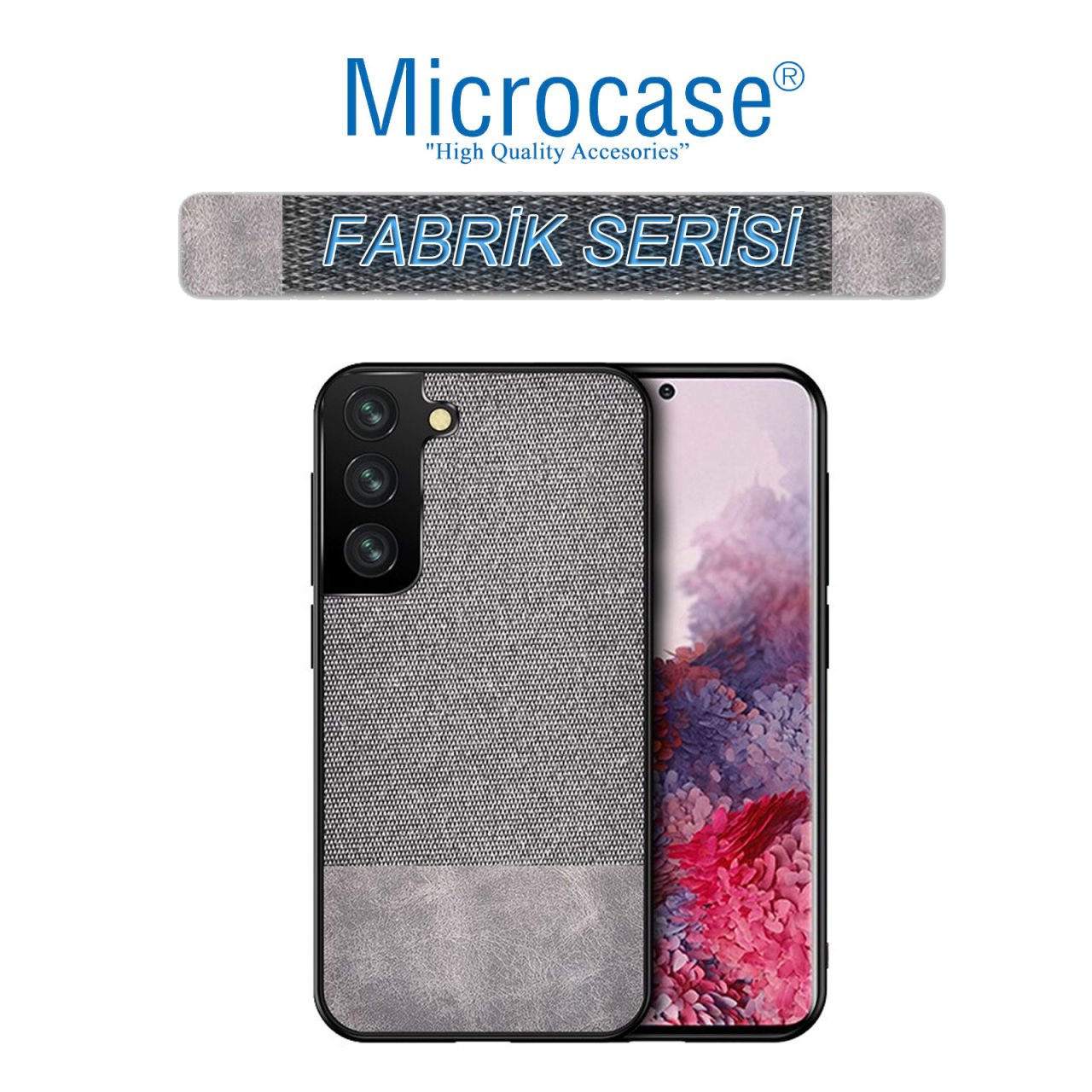 Microcase Samsung Galaxy S21 Fabrik Serisi Kumaş ve Deri Desen Kılıf (SEÇENEKLi) Gri