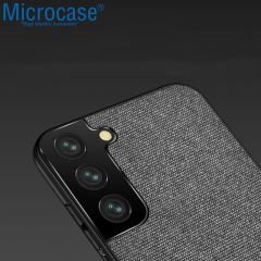 Microcase Samsung Galaxy S21 Fabrik Serisi Kumaş ve Deri Desen Kılıf (SEÇENEKLi) Gri