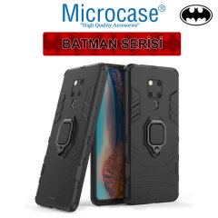 Microcase Huawei Mate 20 X Batman Serisi Yüzük Standlı Armor Kılıf - Siyah + Tam Kaplayan Çerçeveli Cam