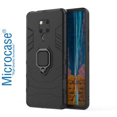 Microcase Huawei Mate 20 X Batman Serisi Yüzük Standlı Armor Kılıf - Siyah + Tam Kaplayan Çerçeveli Cam