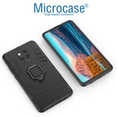 Microcase Huawei Mate 20 X Batman Serisi Yüzük Standlı Armor Kılıf - Siyah + Tam Kaplayan Çerçeveli Cam