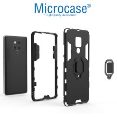 Microcase Huawei Mate 20 X Batman Serisi Yüzük Standlı Armor Kılıf - Siyah + Tam Kaplayan Çerçeveli Cam
