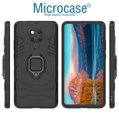 Microcase Huawei Mate 20 X Batman Serisi Yüzük Standlı Armor Kılıf - Siyah + Tam Kaplayan Çerçeveli Cam