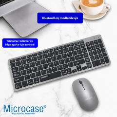 Microcase Bluetooth ve 2.4G Şarj Edilebilir İnce Tasarım Kablosuz Klavye Mouse Seti + Silikon Klavye Koruması AL5724