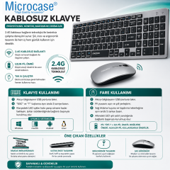 Microcase Bluetooth ve 2.4G Şarj Edilebilir İnce Tasarım Kablosuz Klavye Mouse Seti + Silikon Klavye Koruması AL5724