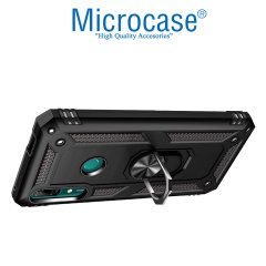 Microcase Samsung Galaxy A30 Anka Serisi Yüzük Standlı Armor Kılıf Siyah + Tempered Glass Cam Koruma (SEÇENEKLİ) Tempered Glass İstemiyorum