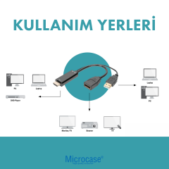 Microcase 4K Ultra HD HDMI to DisplayPort Dönüştürücü Adaptör - PC Laptop DVD ve TV Monitör Uyumlu Siyah Kablo - AL5760