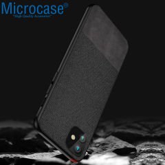 iPhone 12 Mini Fabrik Serisi Kumaş ve Deri Kılıf - Siyah