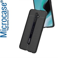 Microcase Oppo Reno 2Z Leather Tpu Silikon Kılıf - Siyah + Tempered Glass Cam Koruma