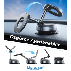 Microcase Vakumlu Manyetik MagSafe Araç İçi Telefon Tutucu - Ekran Arkası, Torpido ve Cam Uyumlu Katlanabilir Amortisörlü Tutacak - AL5782