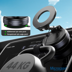 Microcase Vakumlu Manyetik MagSafe Araç İçi Telefon Tutucu - Ekran Arkası, Torpido ve Cam Uyumlu Katlanabilir Amortisörlü Tutacak - AL5782