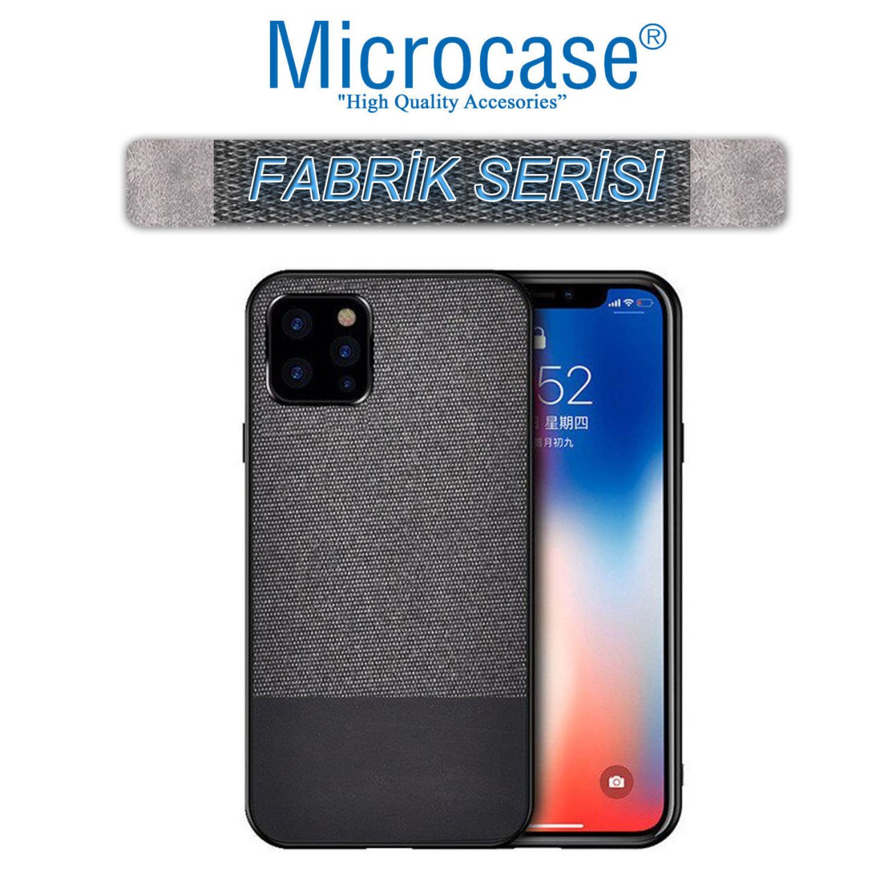 iPhone 12 Pro Fabrik Serisi Kumaş ve Deri Kılıf - Siyah