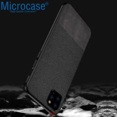 iPhone 12 Pro Fabrik Serisi Kumaş ve Deri Kılıf - Siyah