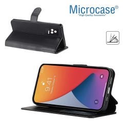 Microcase Xiaomi Redmi K40S Darbeye Dayanıklı Cüzdanlı ve Standlı Kapaklı Deri Kılıf Siyah AL4232