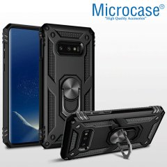 Microcase Samsung Galaxy S10e Anka Serisi Yüzük Standlı Armor Kılıf - Siyah