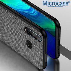 Huawei P40 Lite E / Y7P Fabrik Serisi Kumaş ve Deri Kılıf - Gri