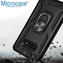 Microcase Samsung Galaxy S10e Anka Serisi Yüzük Standlı Armor Kılıf - Siyah