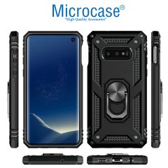 Microcase Samsung Galaxy S10e Anka Serisi Yüzük Standlı Armor Kılıf - Siyah