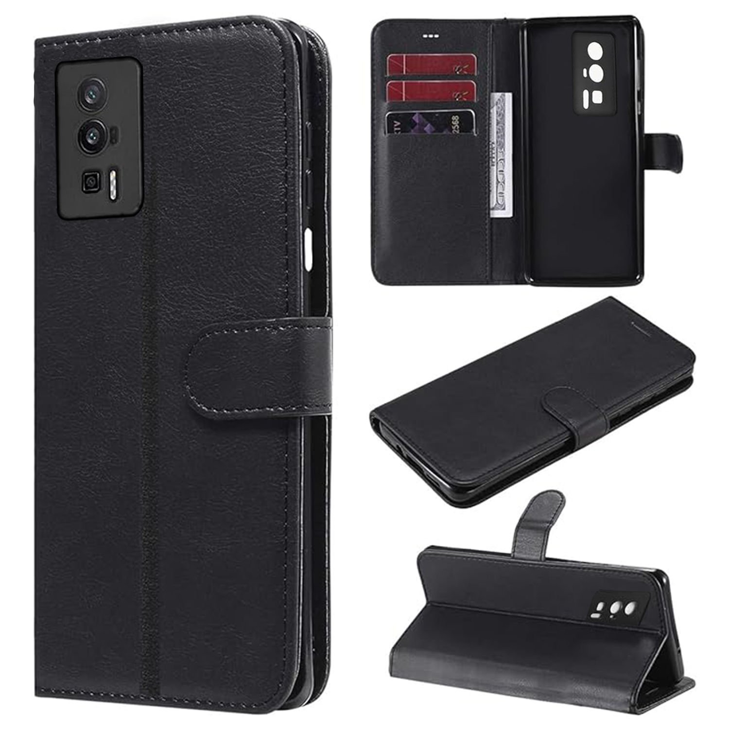 Microcase Xiaomi Redmi Poco F5 Pro / K60 Pro  Darbeye Dayanıklı Cüzdanlı ve Standlı Kapaklı Deri Kılıf Siyah AL4232