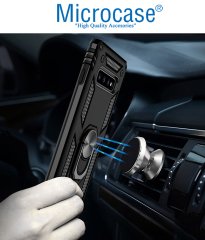 Microcase Samsung Galaxy S10 Plus Anka Serisi Yüzük Standlı Armor Kılıf - Siyah