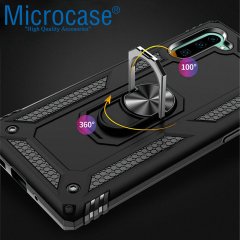 Microcase Samsung Galaxy Note 10 Anka Serisi Yüzük Standlı Armor Kılıf - Siyah