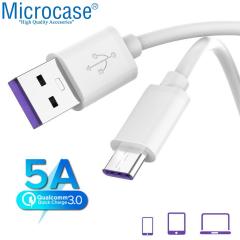 Microcase Type-C 5A Hızlı Şarj ve Data USB Kısa Kablo - 25 cm Beyaz AL2712
