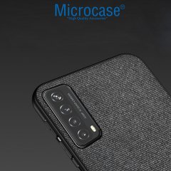 Huawei P Smart 2021 Fabrik Serisi Kumaş ve Deri Kılıf - Siyah