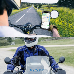 Micorcase HL-152D Motosiklet Scooter Telefon Tutucu - Titreşim ve Darbe Korumalı Dikiz Ayna Bağlantılı Güvenlik Kilitli Kurye Telefon Standı - AL5742