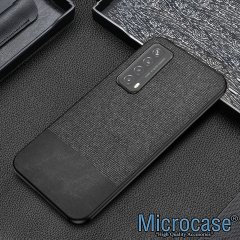 Huawei P Smart 2021 Fabrik Serisi Kumaş ve Deri Kılıf - Siyah