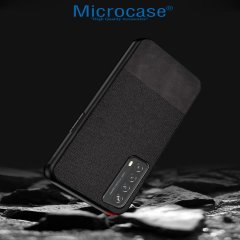 Huawei P Smart 2021 Fabrik Serisi Kumaş ve Deri Kılıf - Siyah